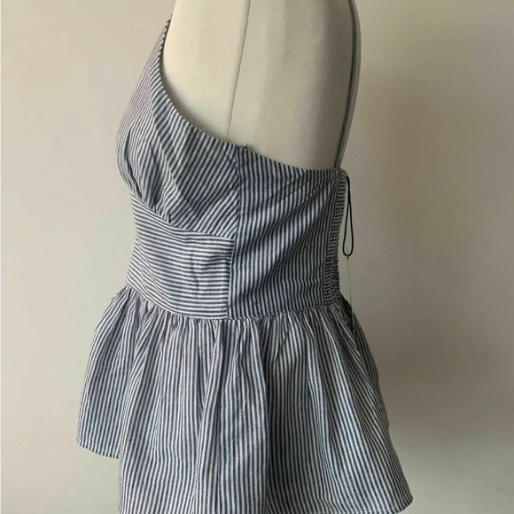 Brave Soul Sleeveless Peplum Blue Striped Vest Top Size S - Picture 5 of 7